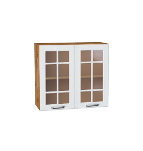 Шкаф верхний с 2-мя остекленными дверцами Прага, цвет: Белое дерево