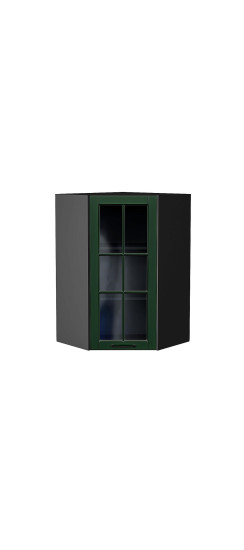 Шкаф верхний угловой остекленный Дублин, цвет: Special Green | Эмаль высокой прочности Renner (Италия)., Special Green