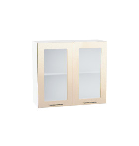Шкаф верхний с 2-мя остекленными дверцами Валерия-М, цвет: Бежевый металлик