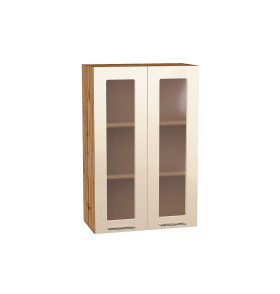 Шкаф верхний с 2-мя остекленными дверцами Валерия-М, цвет: Бежевый металлик