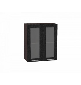 Шкаф верхний с 2-мя остекленными дверцами Валерия-М, цвет: Черный металлик