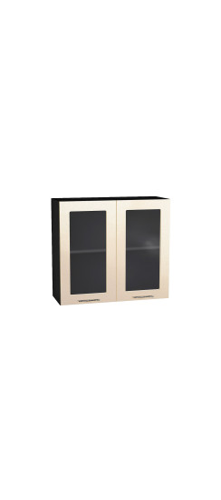 Шкаф верхний с 2-мя остекленными дверцами Валерия-М, цвет: Бежевый металлик | Пленка ПВХ., Бежевый металлик