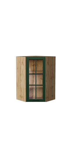 Шкаф верхний угловой остекленный Дублин, цвет: Special Green | Эмаль высокой прочности Renner (Италия)., Special Green