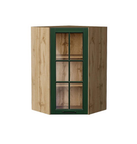 Шкаф верхний угловой остекленный Дублин, цвет: Special Green