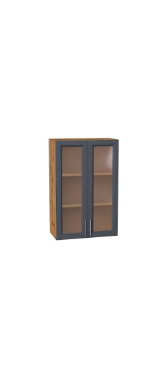 Шкаф верхний с 2-мя остекленными дверцами Сканди, цвет: Graphite Softwood | Эко Шпон с уникальным покрытием «Soft-touch» и защитным лаком (Япония)., Graphite Softwood