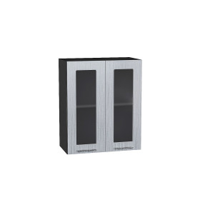 Шкаф верхний с 2-мя остекленными дверцами Валерия-М, цвет: Серый металлик дождь светлый