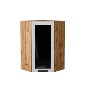 Шкаф верхний угловой остекленный Глетчер, цвет: Гейнсборо Силк