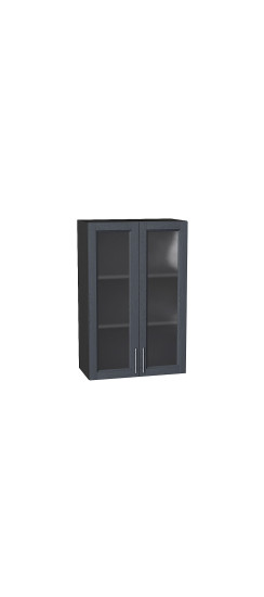 Шкаф верхний с 2-мя остекленными дверцами Сканди, цвет: Graphite Softwood | Эко Шпон с уникальным покрытием «Soft-touch» и защитным лаком (Япония)., Graphite Softwood