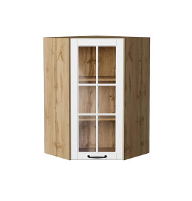 Шкаф верхний угловой остекленный Дублин, цвет: Special White