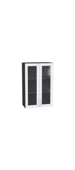 Шкаф верхний с 2-мя остекленными дверцами Сканди, цвет: White Softwood | Эко Шпон с уникальным покрытием «Soft-touch» и защитным лаком (Япония)., White Softwood