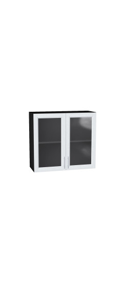 Шкаф верхний с 2-мя остекленными дверцами Сканди, цвет: White Softwood | Эко Шпон с уникальным покрытием «Soft-touch» и защитным лаком (Япония)., White Softwood