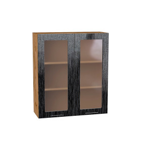 Шкаф верхний с 2-мя остекленными дверцами Валерия-М, цвет: Черный металлик дождь