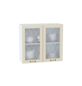 Шкаф верхний с 2-мя остекленными дверцами Ницца, цвет: Дуб крем