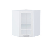 Шкаф верхний угловой остекленный Прага, цвет: Белое дерево