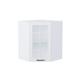 Шкаф верхний угловой остекленный Прага, цвет: Белое дерево