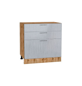 Шкаф нижний с 3-мя ящиками Валерия-М, цвет: Серый металлик дождь светлый