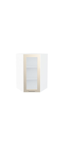 Шкаф верхний угловой остекленный Валерия-М, цвет: Бежевый металлик | Пленка ПВХ., Бежевый металлик