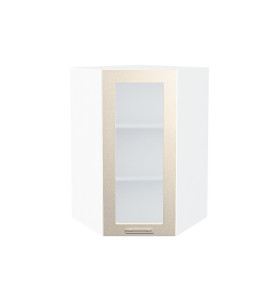 Шкаф верхний угловой остекленный Валерия-М, цвет: Бежевый металлик