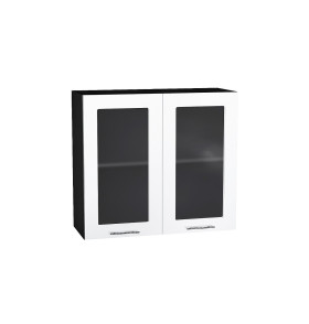 Шкаф верхний с 2-мя остекленными дверцами Валерия-М, цвет: Белый глянец