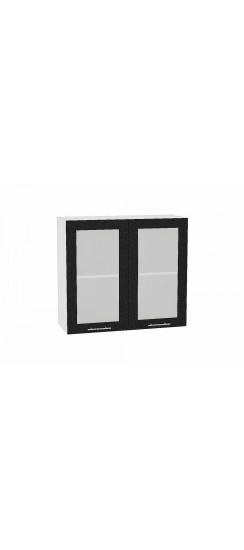 Шкаф верхний с 2-мя остекленными дверцами Валерия-М, цвет: Черный металлик | Пленка ПВХ., Черный металлик