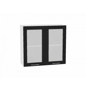 Шкаф верхний с 2-мя остекленными дверцами Валерия-М, цвет: Черный металлик