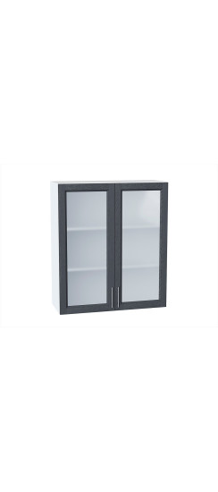 Шкаф верхний с 2-мя остекленными дверцами Сканди, цвет: Graphite Softwood | Эко Шпон с уникальным покрытием «Soft-touch» и защитным лаком (Япония)., Graphite Softwood