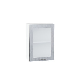 Шкаф верхний с 1-ой остекленной дверцей Валерия-М, цвет: Серый металлик дождь светлый