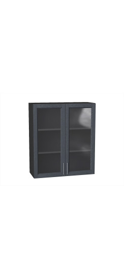 Шкаф верхний с 2-мя остекленными дверцами Сканди, цвет: Graphite Softwood | Эко Шпон с уникальным покрытием «Soft-touch» и защитным лаком (Япония)., Graphite Softwood