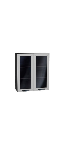 Шкаф верхний с 2-мя остекленными дверцами Глетчер, цвет: Гейнсборо Силк | Пленка ПВХ «Soft Touch»., Гейнсборо Силк