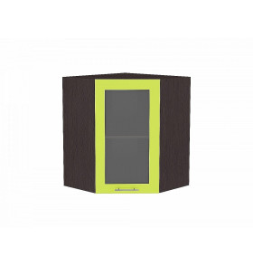 Шкаф верхний угловой остекленный Валерия-М, цвет: Лайм глянец