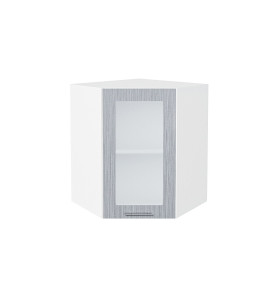 Шкаф верхний угловой остекленный Валерия-М, цвет: Серый металлик дождь светлый