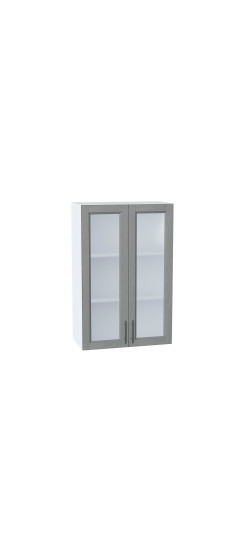 Шкаф верхний с 2-мя остекленными дверцами Сканди, цвет: Grey Softwood | Эко Шпон с уникальным покрытием «Soft-touch» и защитным лаком (Япония)., Grey Softwood