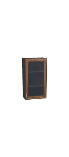 Шкаф верхний с 1-ой остекленной дверцей Шале, цвет: Brown Dreamline | Эко Шпон — структурный материал с защитным слоем оверлея (Южная Корея). Отличается высокой стойкостью к истиранию и механическим повреждениям. Репродукция натуральных материалов — Super