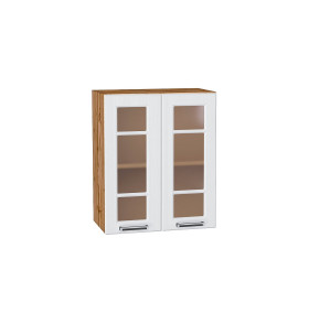 Шкаф верхний с 2-мя остекленными дверцами Прага, цвет: Белое дерево
