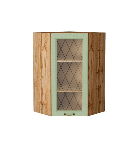 Шкаф верхний угловой остекленный Ницца, цвет: Дуб оливковый