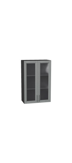 Шкаф верхний с 2-мя остекленными дверцами Сканди, цвет: Grey Softwood | Эко Шпон с уникальным покрытием «Soft-touch» и защитным лаком (Япония)., Grey Softwood