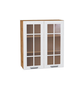 Шкаф верхний с 2-мя остекленными дверцами Прага, цвет: Белое дерево