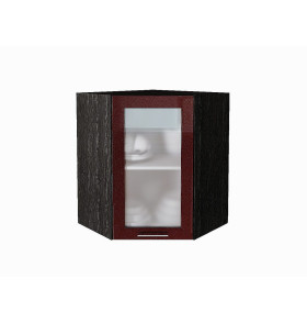 Шкаф верхний угловой остекленный Валерия-М, цвет: Гранатовый металлик