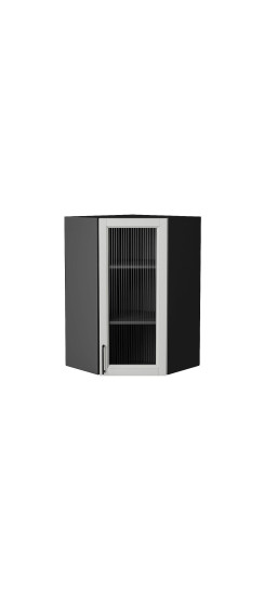 Шкаф верхний угловой остекленный Сканди, цвет: Grey Silkwood | ПЭТ, Grey Silkwood