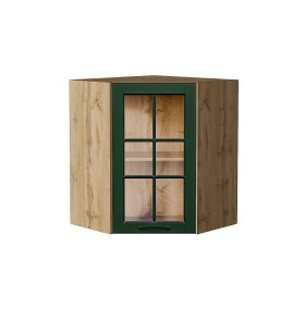 Шкаф верхний угловой остекленный Дублин, цвет: Special Green