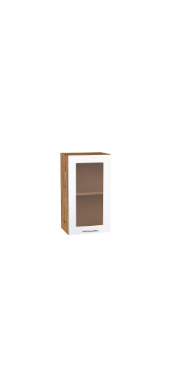 Шкаф верхний с 1-ой остекленной дверцей Валерия-М, цвет: Белый глянец | Пленка ПВХ., Белый глянец