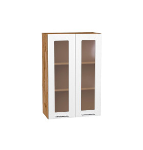 Шкаф верхний с 2-мя остекленными дверцами Валерия-М, цвет: Белый металлик