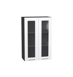 Шкаф верхний с 2-мя остекленными дверцами Валерия-М, цвет: Белый металлик