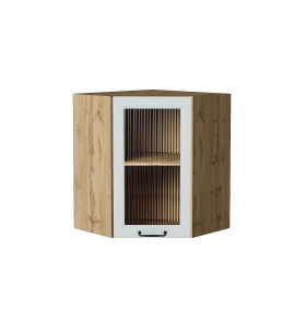 Шкаф верхний угловой остекленный Ницца, цвет: Blanco