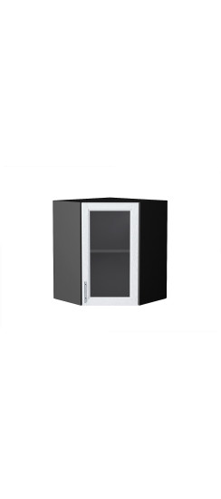 Шкаф верхний угловой остекленный Сканди, цвет: White Softwood | Эко Шпон с уникальным покрытием «Soft-touch» и защитным лаком (Япония)., White Softwood