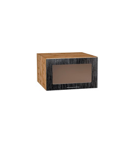 Шкаф верхний горизонтальный остекленный глубокий Валерия-М, цвет: Черный металлик дождь