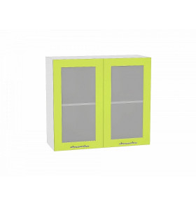 Шкаф верхний с 2-мя остекленными дверцами Валерия-М, цвет: Лайм глянец