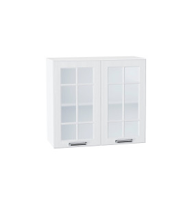 Шкаф верхний с 2-мя остекленными дверцами Прага, цвет: Белое дерево