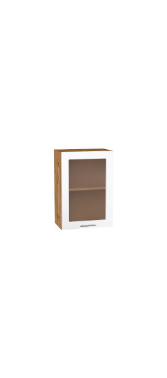 Шкаф верхний с 1-ой остекленной дверцей Валерия-М, цвет: Белый глянец | Пленка ПВХ., Белый глянец