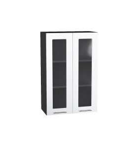 Шкаф верхний с 2-мя остекленными дверцами Валерия-М, цвет: Белый глянец